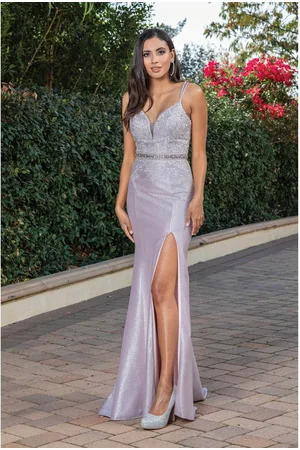 Dancing Queen 2981 - Glittered Deep V-neck Long Gown