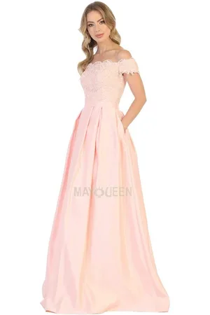 May Queen MQ1762 Scalloped Lace Bodice A-Line Dress
