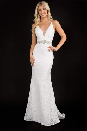 Nina Canacci 2299 Plunging V Neck Lace Dress