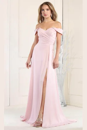 May Queen MQ1960 - Draped Off Shoulder Prom Dress