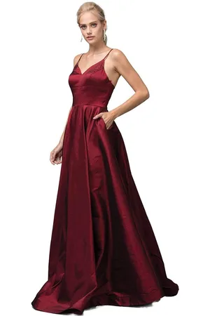 Dancing Queen 2825 V-Neck Pleated A-Line Evening Gown