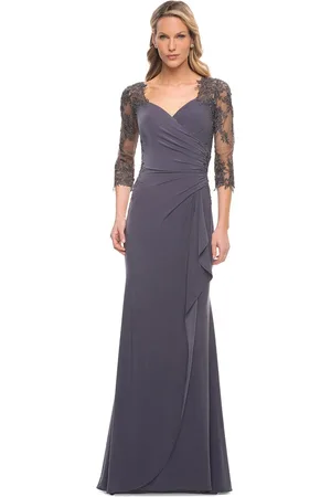 La Femme 30384 - Lace Covered Sleeves Net Jersey Gown