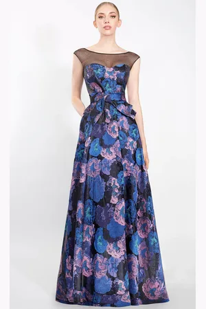 Janique 2206 - Illusion Bateau Printed Evening Gown
