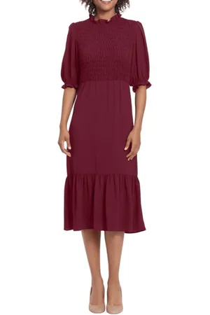 London Times T6435M - Ruffled Neck Mermaid Midi Dress