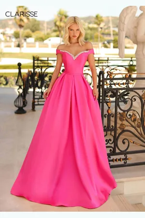 Clarisse 8057 Off Shoulder Jeweled Crystal Neck Silk Gown