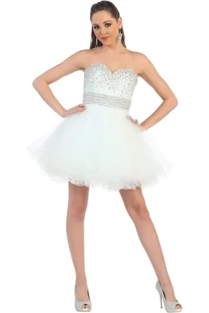 May Queen Crystal Embellished Strapless A-Line Cocktail Dress