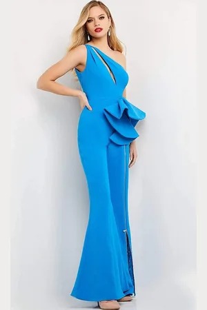JOVANI 07080 Asymmetric Keyhole Bell Bottom Jumpsuit