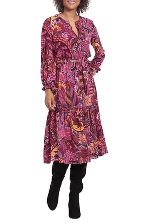 London Times T6378M - Printed Flowy Midi Dress