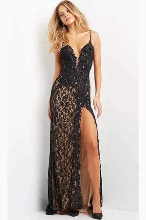 JOVANI 05850 - Lace Plunging Neck Evening Dress