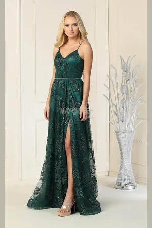 May Queen MQ1787 Embellished V-neck A-line Gown With Slit