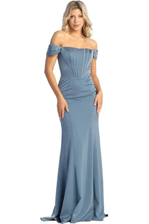 May Queen MQ1909 - Off Shoulder Seamed Prom Gown