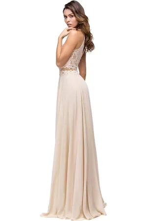 Dancing Queen 9548 Jeweled Illusion Halter Chiffon Prom Dress