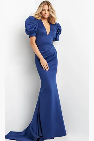 JOVANI 07268 - Puff Sleeves V-Neck Evening Dress