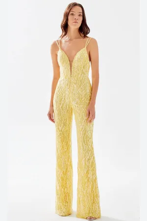 TARIK EDIZ 52092 - Fitted Bod Beaded Jumpsuit