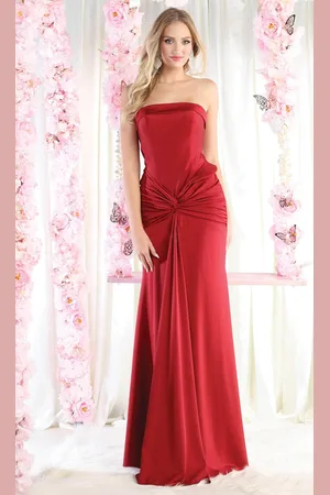 May Queen MQ1947 - Strapless Knotted Ruched Prom Gown