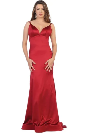May Queen MQ1713 Double Strapped Plunging Back Evening Dress