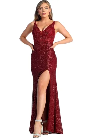 May Queen RQ7940 - Sequined V-Neck Evening Dress