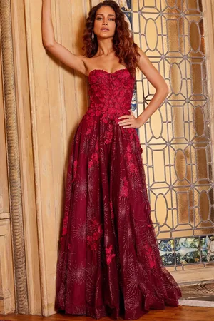 JOVANI 07304 Strapless Lace Appliqued Gown