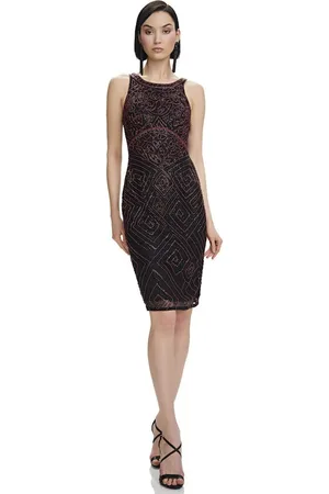 THEIA 883782 Bead Embellished Bateau Cocktail Dress