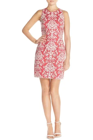 Aidan Mattox 151A15100 Patterned Jewel Fitted Sheath Cocktail Dress