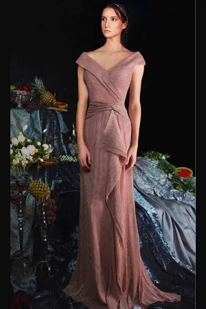 Janique 210622 - Cap Sleeve V-neck Evening Dress