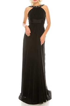 Odrella 1698 Gathered Embellished Halter Crepe Chiffon Evening Dress
