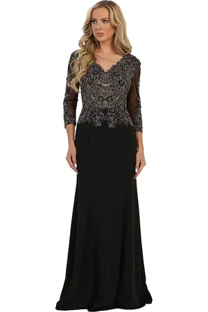 May Queen MQ1505 Quarter Length Sleeve Lace Sheath Evening Dress