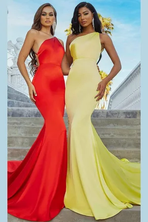 Portia and Scarlett PS22358 Asymmetric Neck Trumpet Gown With Train