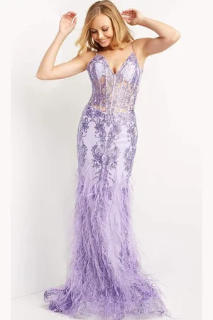 JOVANI 08141 Feather Accented Corset Gown