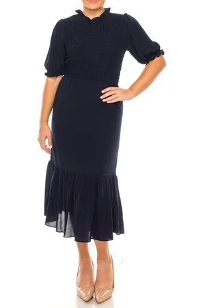 London Times T6435M - Ruffled Neck Mermaid Midi Dress