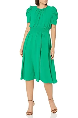 London Times T6180M - Puffy Sleeve Midi Flowy Dress
