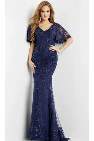 JOVANI 09591 - Laced Angel Sleeves Evening Dress