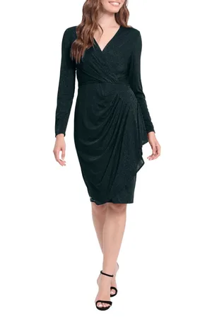 London Times T6498M - Faux Wrap Party Ruched Dress