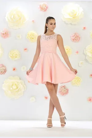 May Queen MQ1422 Sleeveless Lace Top Floral Waist Bow Cocktail Dress