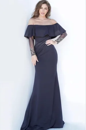 JOVANI 1152 Off-Shoulder Long Sleeves Sheath Dress
