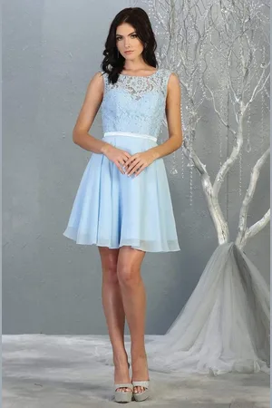 May Queen MQ1814 Lace Chiffon Cocktail Dress with Lace-up Back