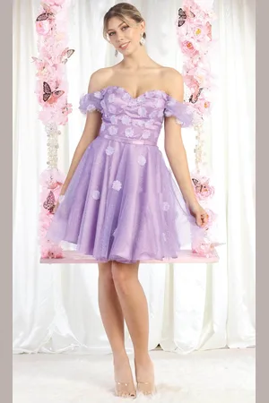May Queen MQ1934 - Floral Applique Homecoming Dress