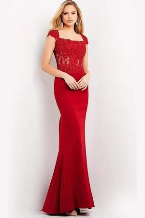 JOVANI 06825 Square Neck Lace Sheath Evening Gown