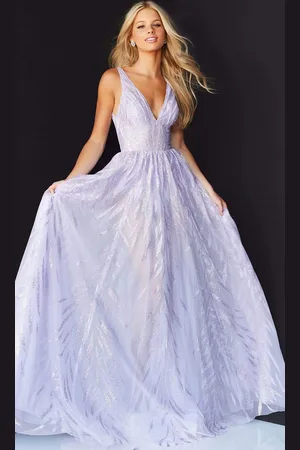 JOVANI 06687 Sequined Deep V-Neck A-Line Gown