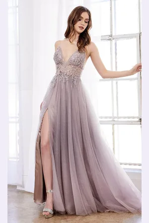 Andrea and Leo A0850 Applique Deep V Neck Junior Prom Gown