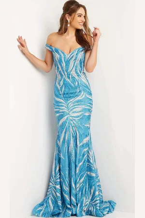 JOVANI 08607 Sequined Off Shoulder Long Gown