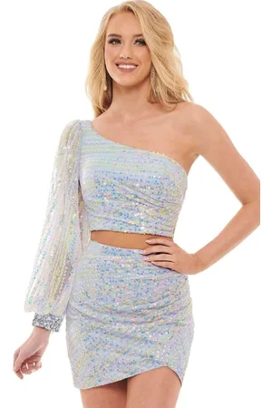 Rachel Allan 40174 Asymmetric Flutter Sleeve Two Piece Dress