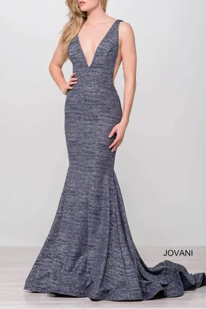 JOVANI 45811 V-Neckline Prom Dress With Nude Cut-Outs