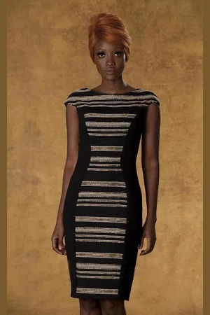 THEIA 881797 Gilded Stripes Bodycon Cocktail Dress