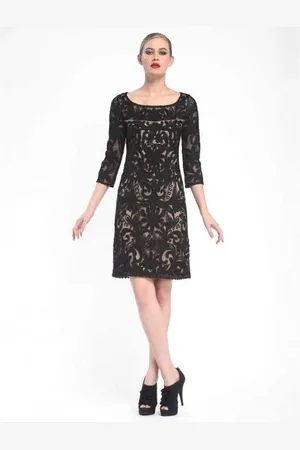 Sue Wong Embroidered Bateau Neck Column Dress N5344