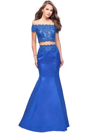 La Femme 25583 Two Piece Off-Shoulder Mikado Gown