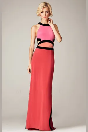 Mignon VM918BL Halter Color Block Cutout Gown