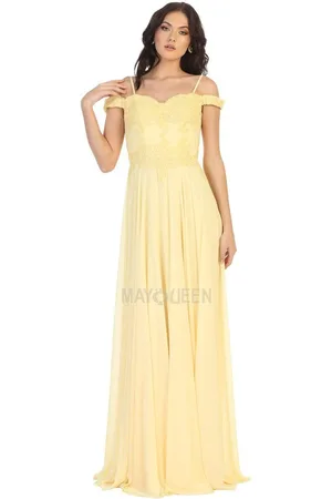 May Queen MQ1644B Embroidered Off-Shoulder A-Line Dress