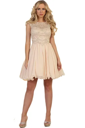 May Queen MQ1567 Scallop Beaded Lace Applique Cocktail Dress