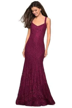 La Femme 27709 Floral V-Neck Fitted Trumpet Evening Dress